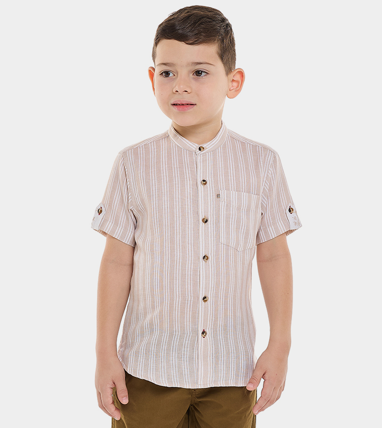 Striped Mandarin Collar Shirt & Shorts Set