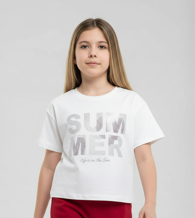 طقم بنطلون وتيشيرت بطبعة 