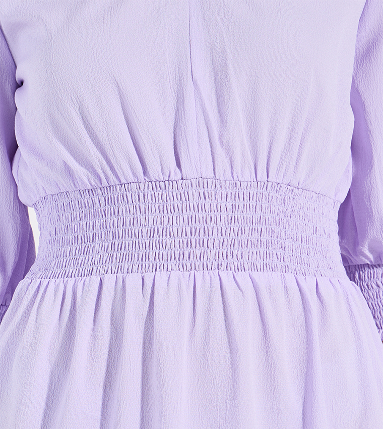 Textured V-Neck A-Line Midi Dress
