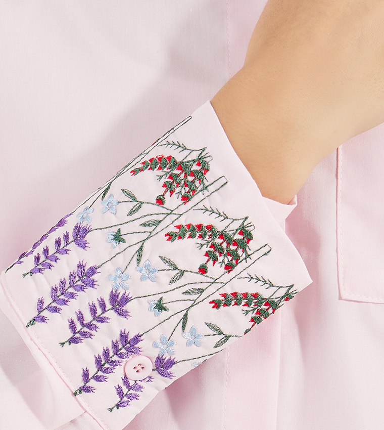 Embroidery Cuff Detail Long Sleeves Shirt