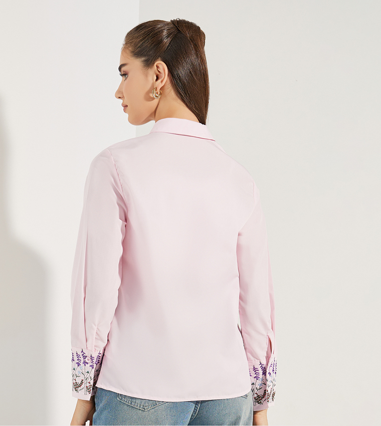 Embroidery Cuff Detail Long Sleeves Shirt