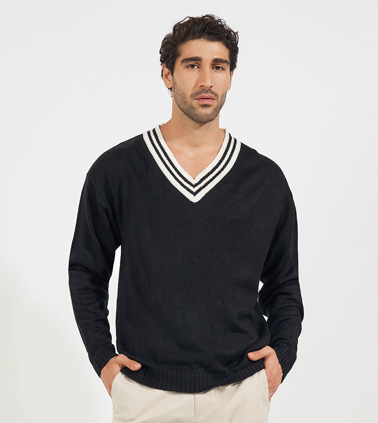 V-Neck Varsity Relaxed Fit Sweater