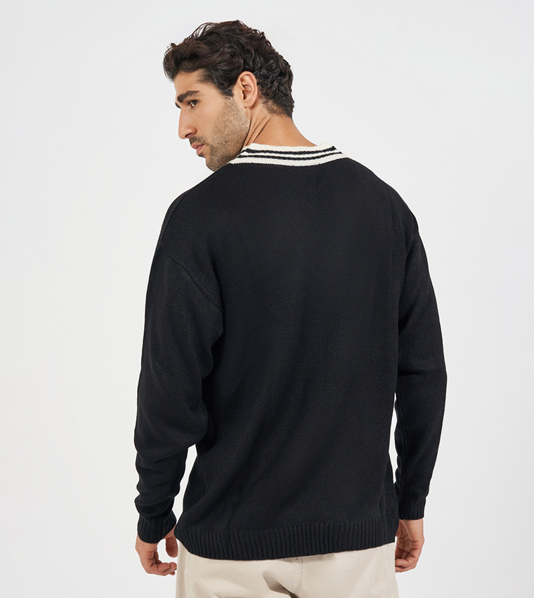 V-Neck Varsity Relaxed Fit Sweater