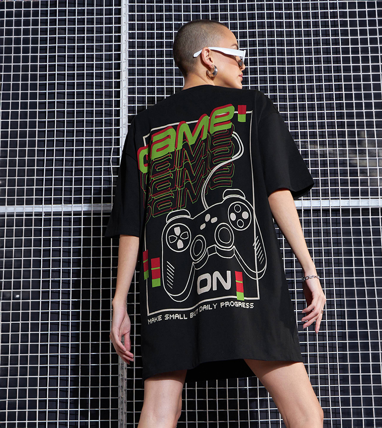 Game On Print Oversized T-Shirt Dress
