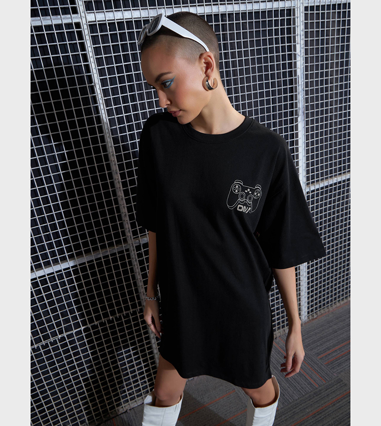 Game On Print Oversized T-Shirt Dress