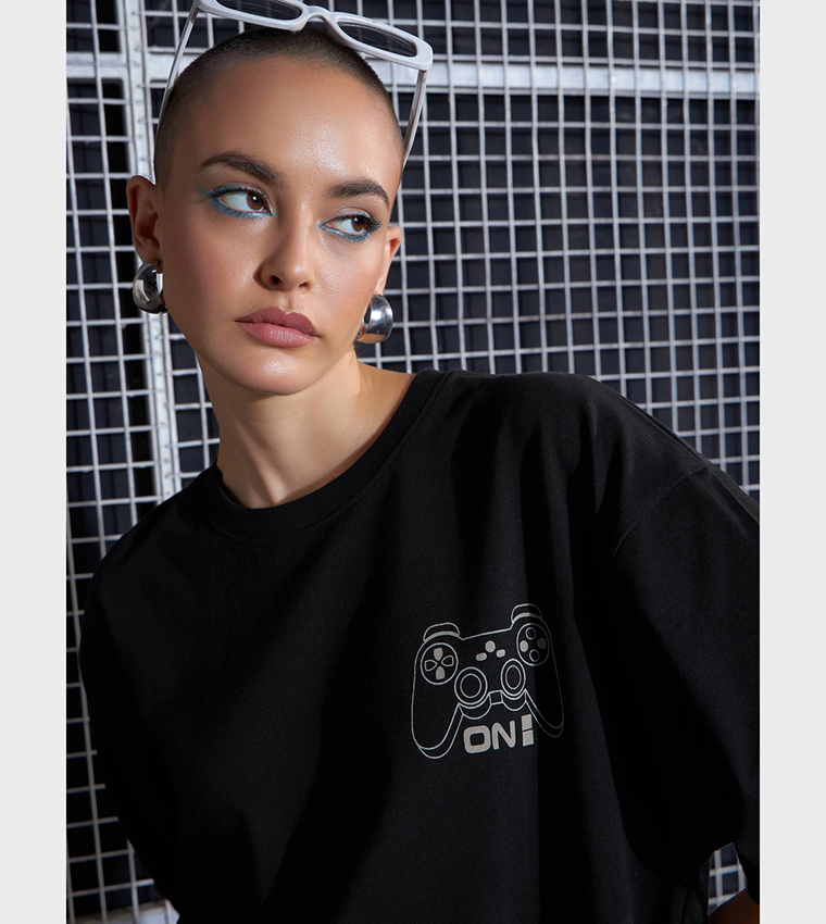 Game On Print Oversized T-Shirt Dress