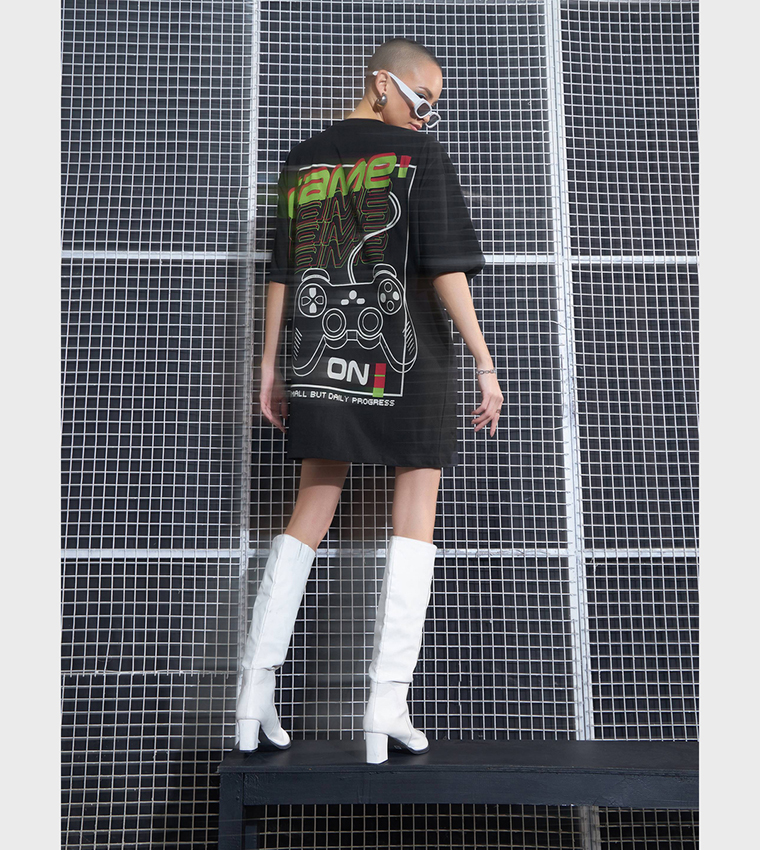 Game On Print Oversized T-Shirt Dress