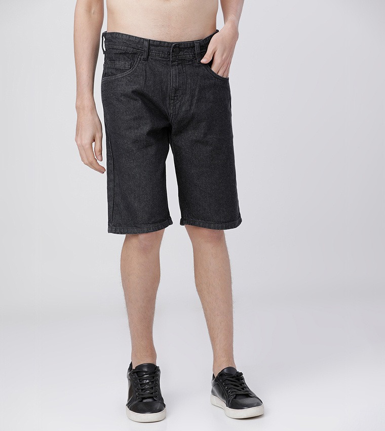 Solid Slim Fit Denim Shorts