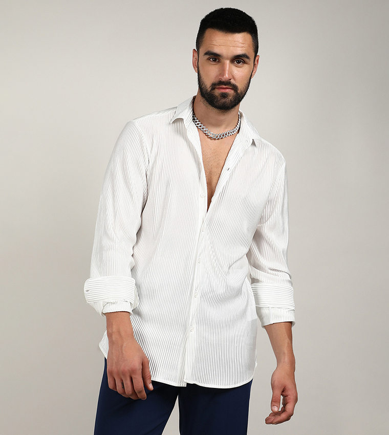Pleat-Creased Long Sleeves Shirt