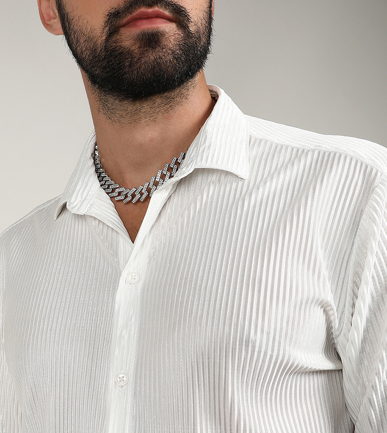 Pleat-Creased Long Sleeves Shirt