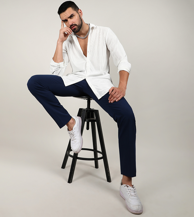Pleat-Creased Long Sleeves Shirt