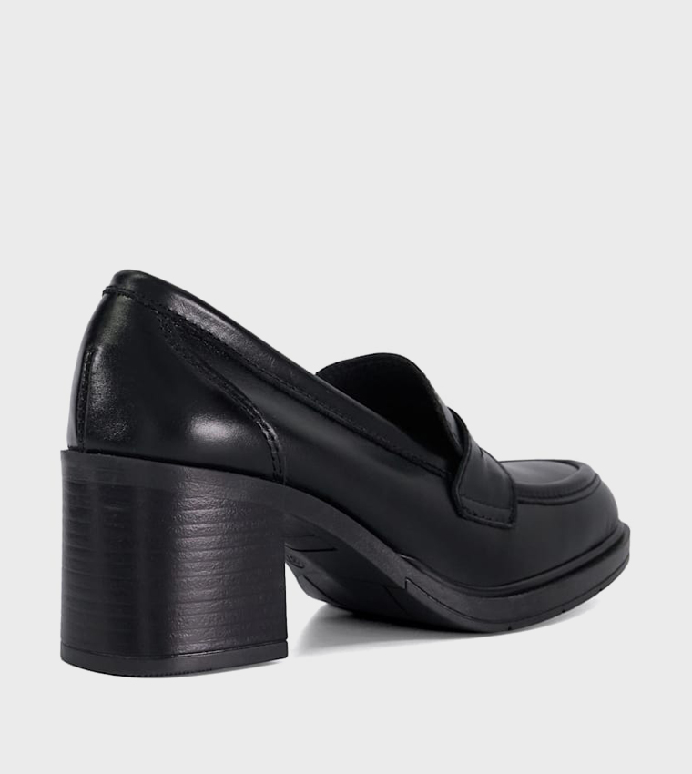 Textured Block Heeled Loafers