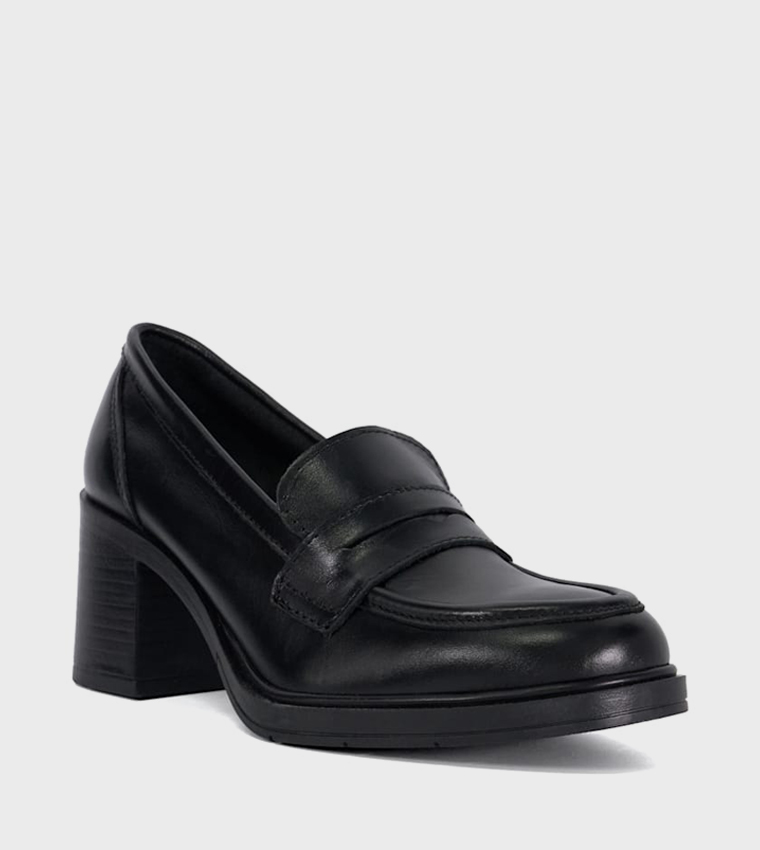 Textured Block Heeled Loafers