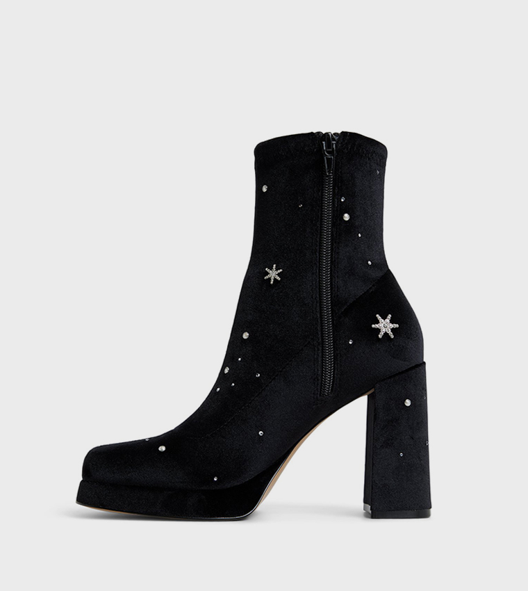 STARRIE Embellished Block Heel Ankle Boots