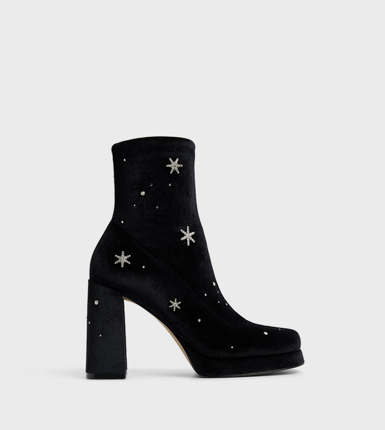 STARRIE Embellished Block Heel Ankle Boots
