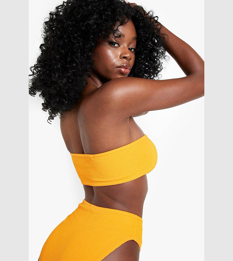 Buy Boohoo Crinkle Bandeau Tube Bikini Top In Yellow 6thStreet UAE