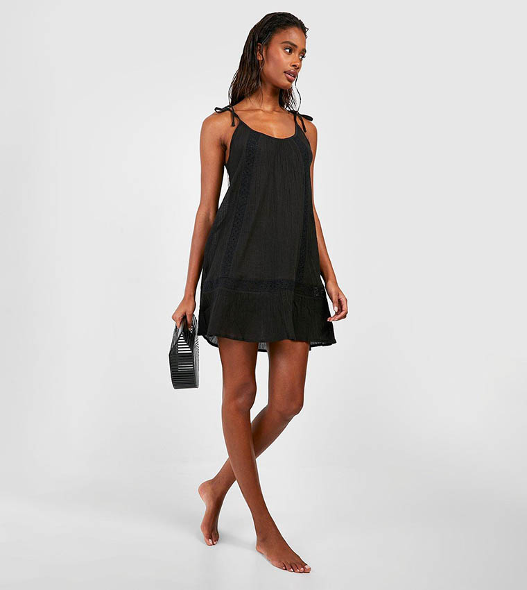 Boohoo black embroidered clearance dress