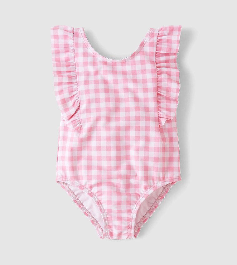 Baby And Toddler Girls Gingham Flutter One Piece Swimsuit