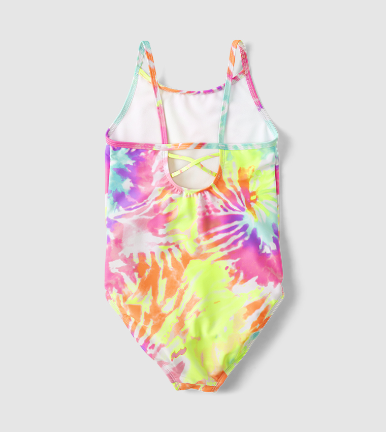 Girls Rainbow Tie Dye Cutout One Piece Swimsuit