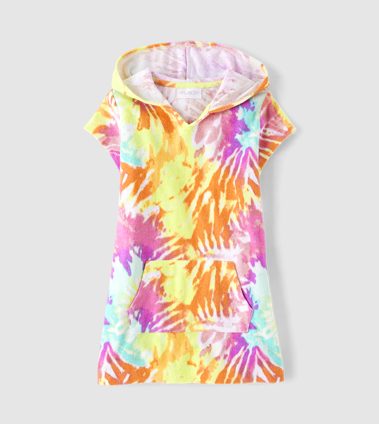 Girls Rainbow Tie Dye Terry Swim Cover-Up