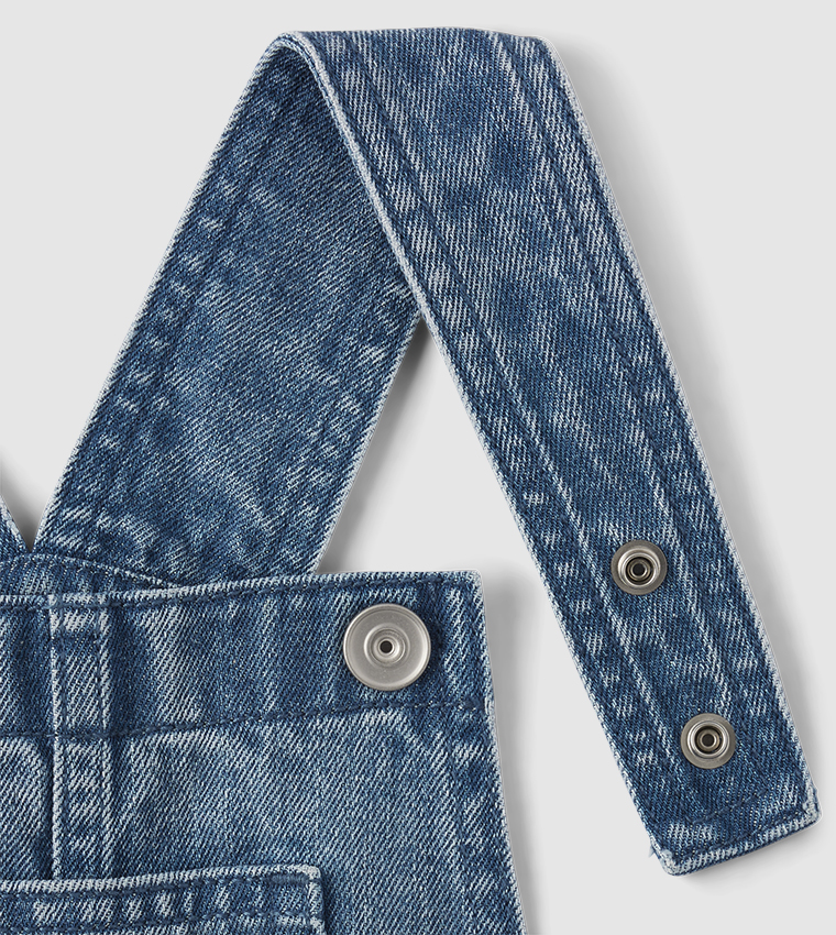 Girls Distressed Roll Cuff Denim Shortalls