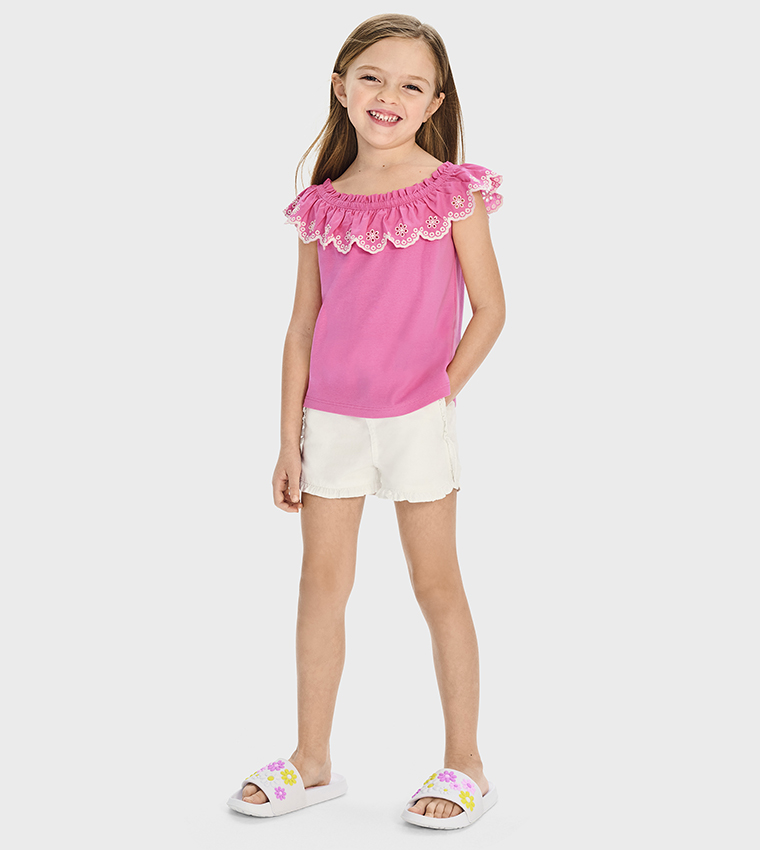 Solid Ruffle Detail Shorts