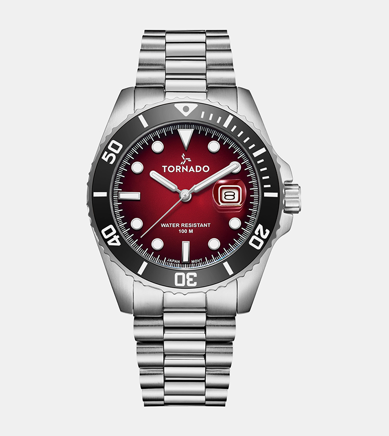 Maroon Dial Stainless Steel Watch