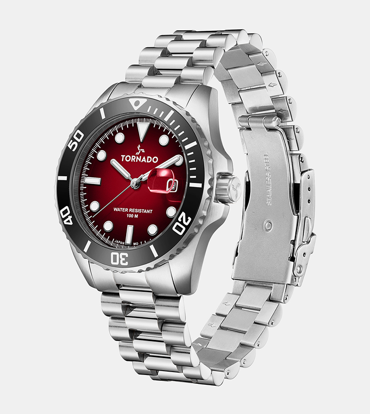 Maroon Dial Stainless Steel Watch