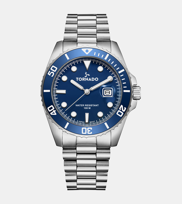 Blue Dial Stainless Steel Watch
