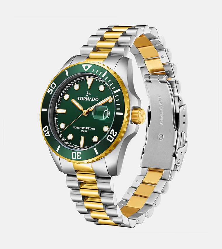 Green Dial Stainless Steel Watch