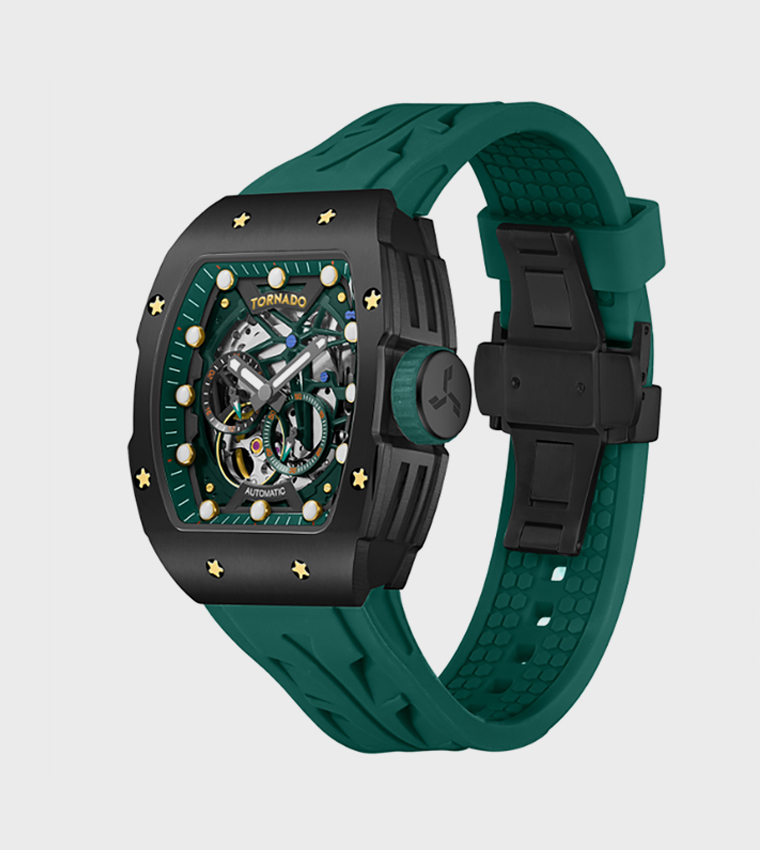 Black Dial Silicone Strap Automatic Watch
