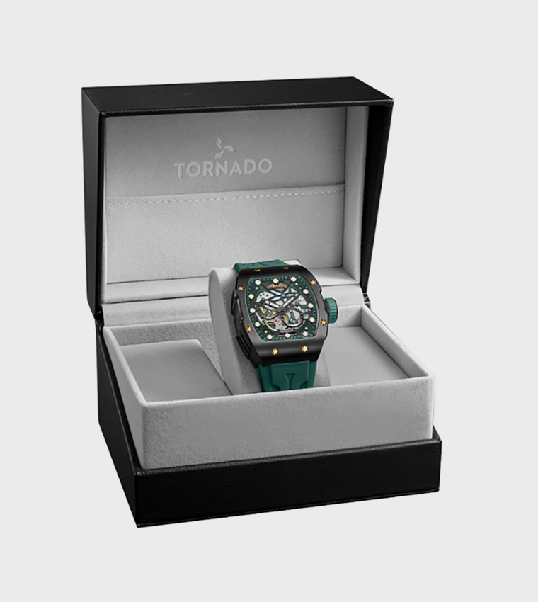 Black Dial Silicone Strap Automatic Watch