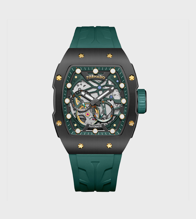 Black Dial Silicone Strap Automatic Watch