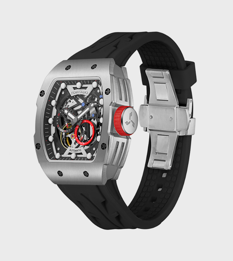 Black Dial Silicone Strap Automatic Watch