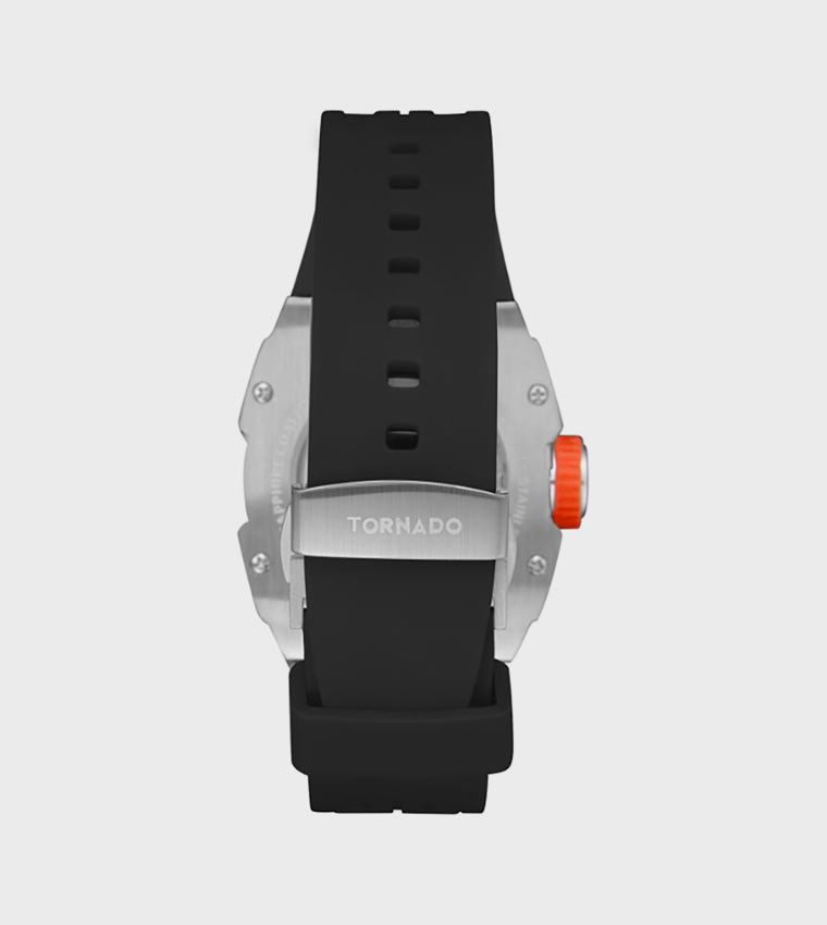 Black Dial Silicone Strap Automatic Watch