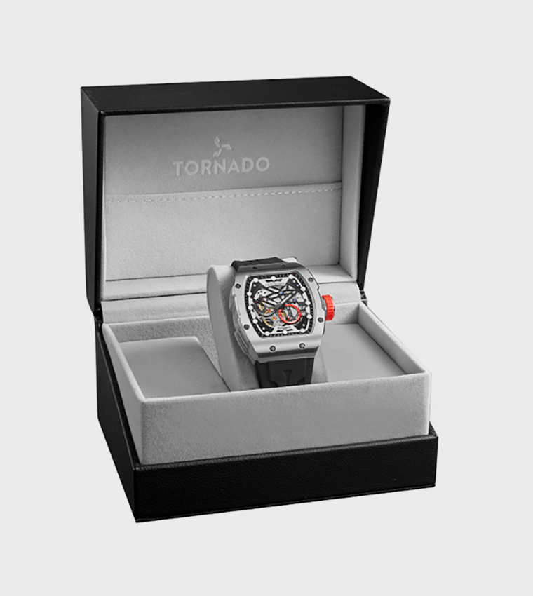 Black Dial Silicone Strap Automatic Watch