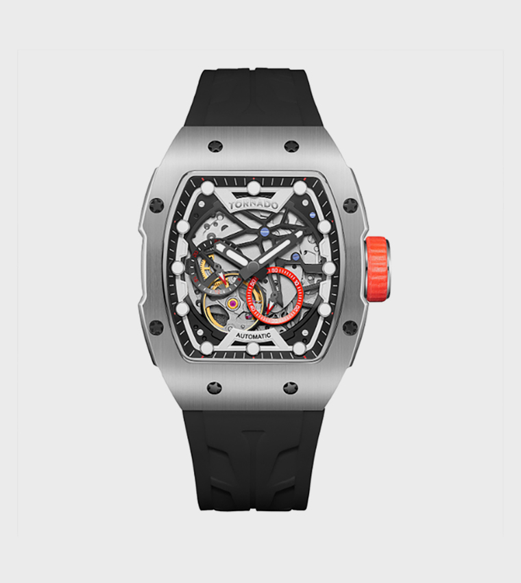 Black Dial Silicone Strap Automatic Watch