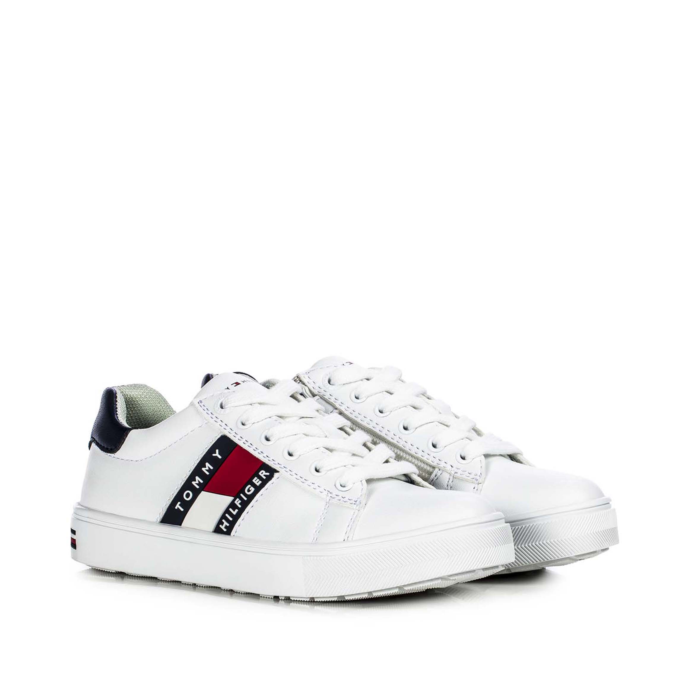 Low-Top Lace-Up Flag Trainers, White