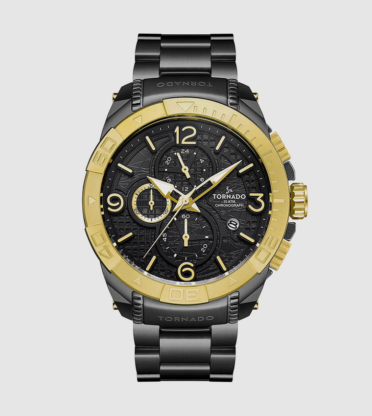 Multi-Function Round Gold Dial Watch