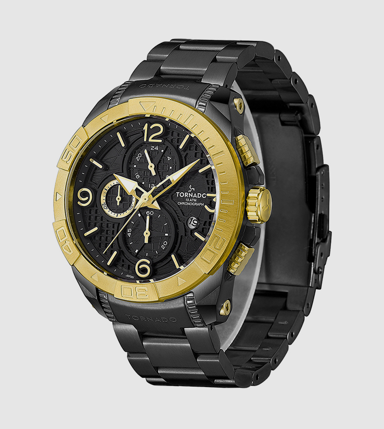 Multi-Function Round Gold Dial Watch