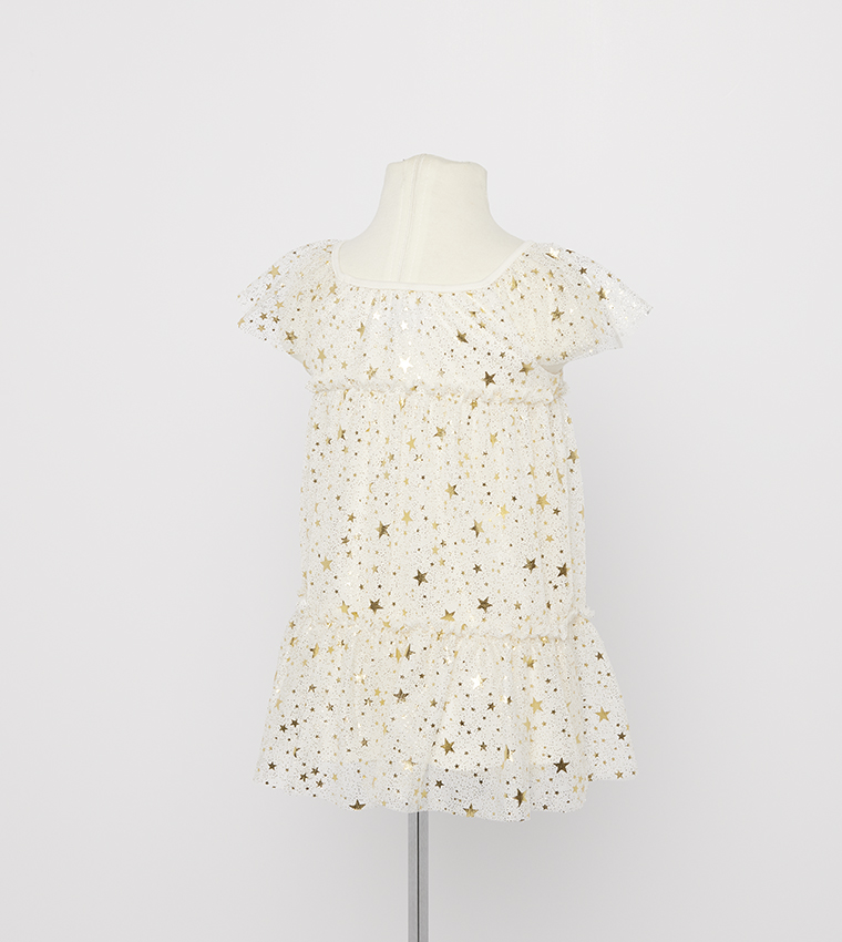 star mesh tiered dress Lady Shiny Mesh Tiered Dress Stars Sequins Knee Length Princess Evening Gown