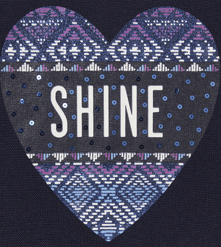 Regular Fit Long Sleeve Graphic Print Sweater - Navy TCP2086303