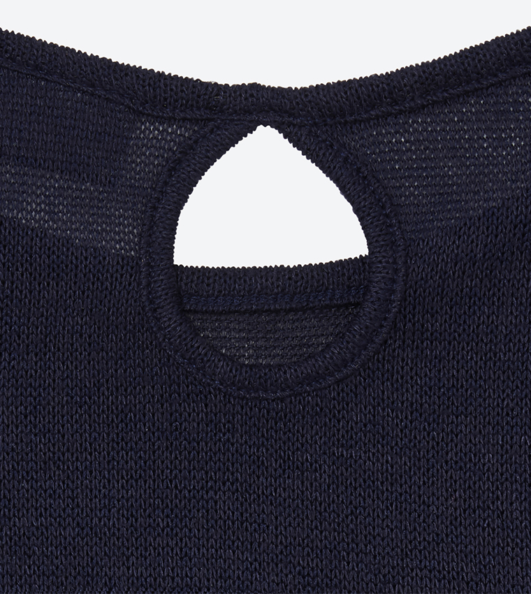 Regular Fit Long Sleeve Graphic Print Sweater - Navy TCP2086303