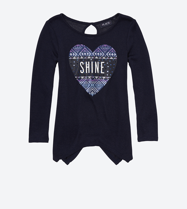 Regular Fit Long Sleeve Graphic Print Sweater - Navy TCP2086303