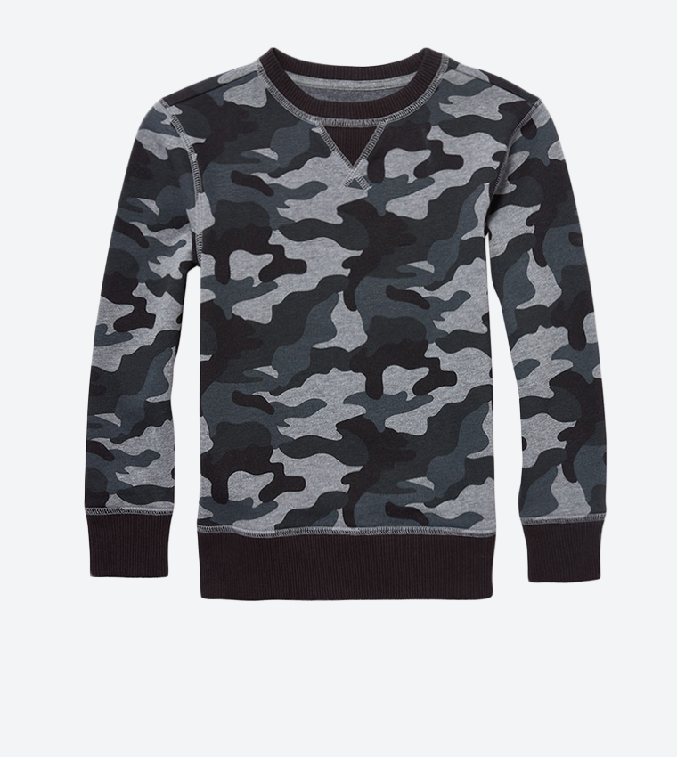 Long Sleeve Printed Pullover - Grey TCP2107198
