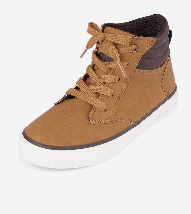 Tan high store top sneakers