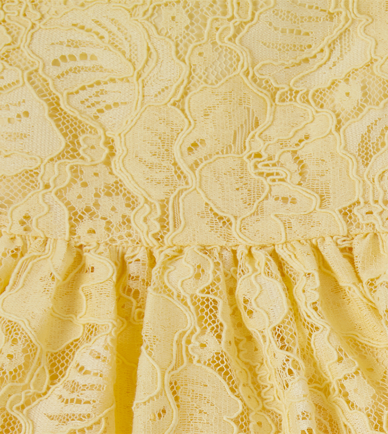 Lace Fit And Flare Dress Cap Sleeves - Yellow