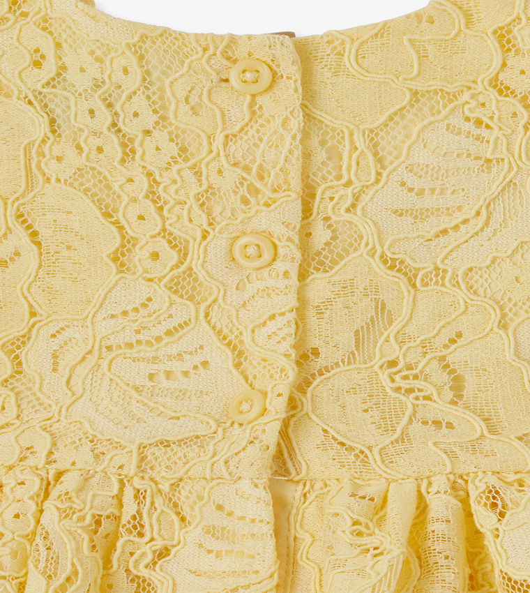 Lace Fit And Flare Dress Cap Sleeves - Yellow