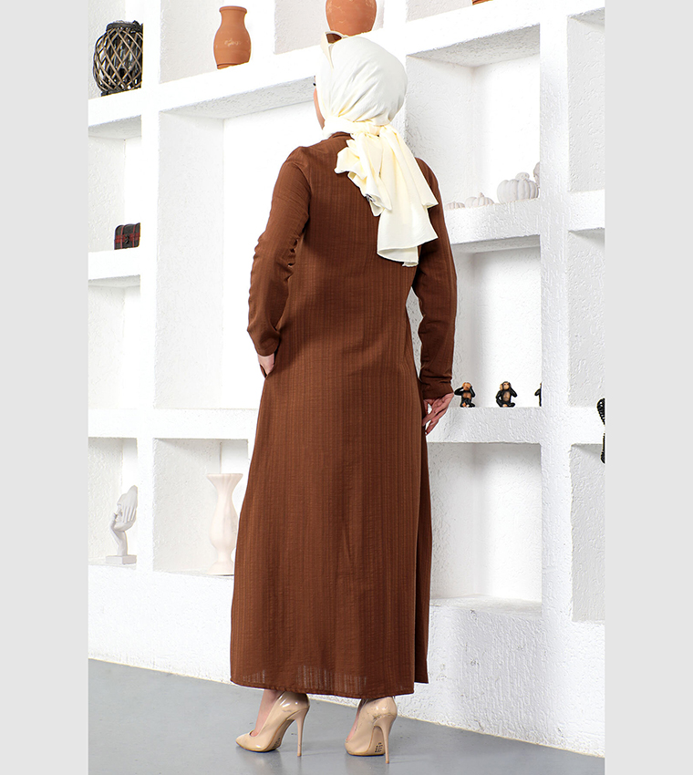 Textured Long Sleeves Zippered Abaya