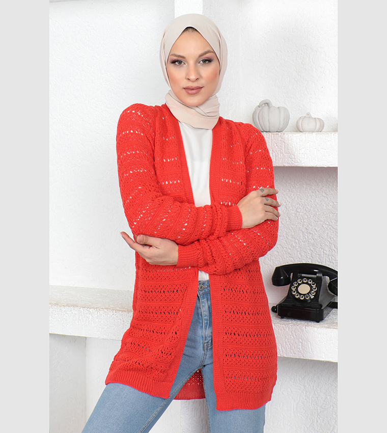 Longline red cardigan best sale